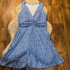 Ourin Dress Size XL Cornflower Blue White Floral Sleeveless V Neck Womens